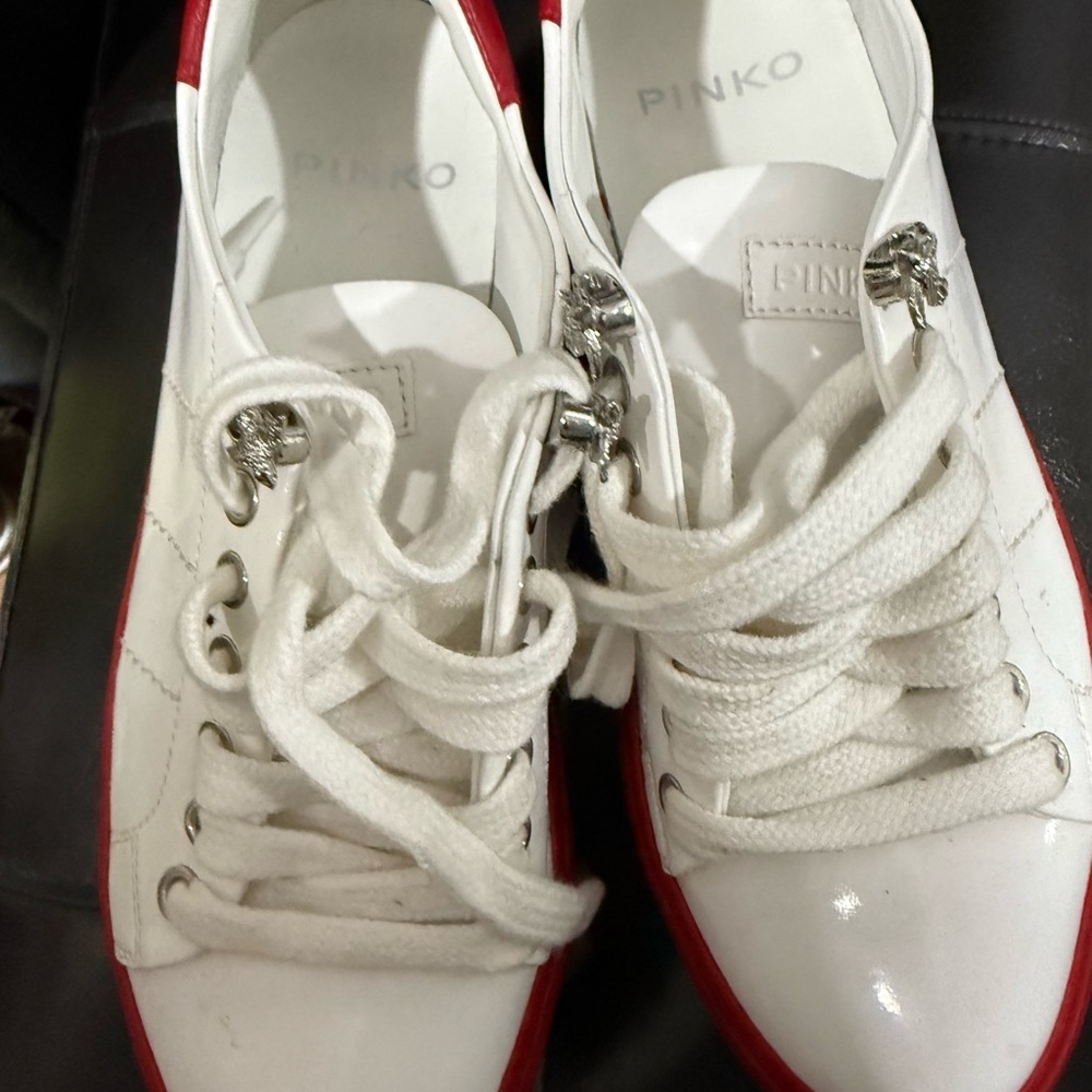Pinko White and Red Sneakers